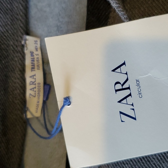 Zara women’s cotton/poly blend top w/bell sleeves grey, blue & white size S NWTS - Picture 6 of 9